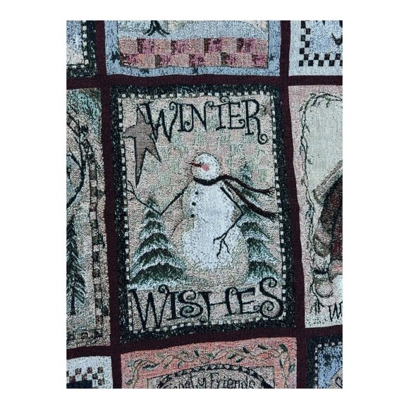 Snowman Winter Tapestry Throw Blanket 58" X 41" Woven Fringed Edges Christmas De - Picture 5 of 11